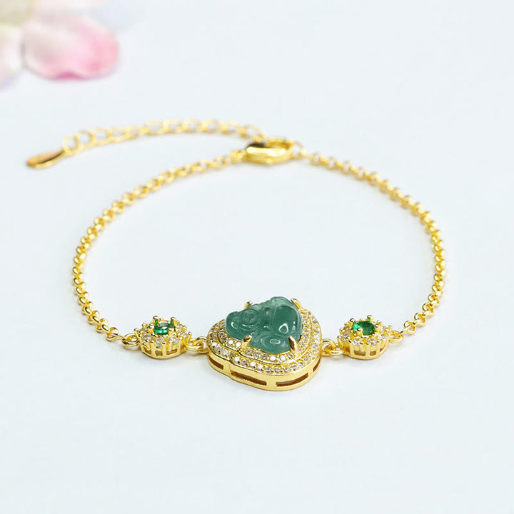 Buddha Stones Laughing Buddha Green Jade Zircon Luck Chain Bracelet - Jade(Wrist Circumference 14cm) - image 0