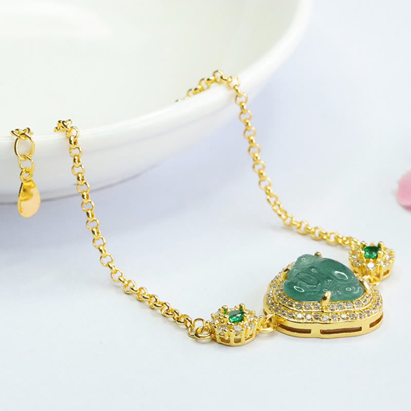 Buddha Stones Laughing Buddha Green Jade Zircon Luck Chain Bracelet - image 2