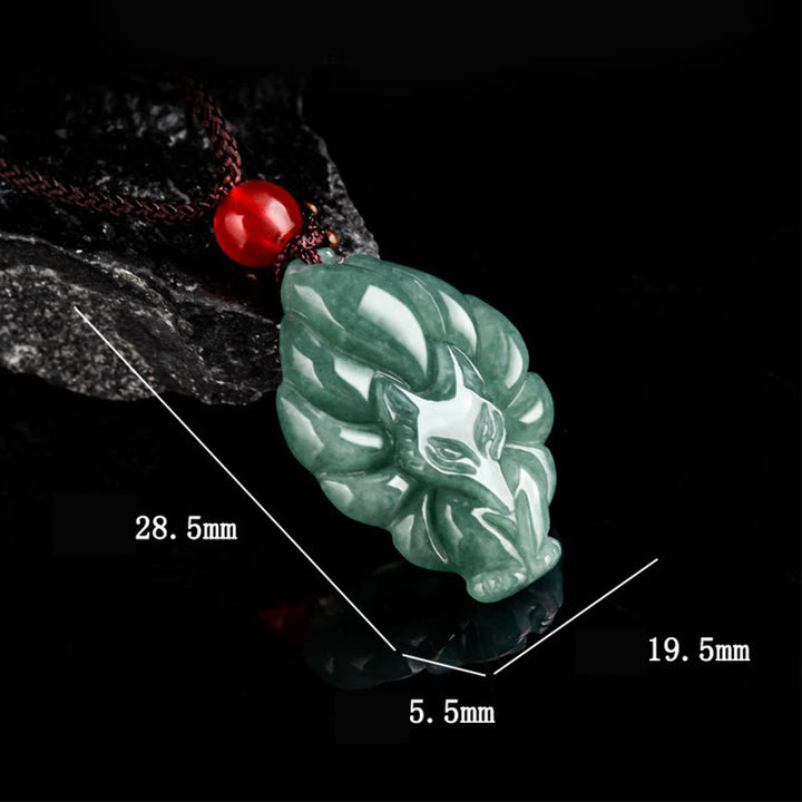 Buddha Stones Natural Green Jade Nine Tailed Fox Luck Necklace Pendant - image 8