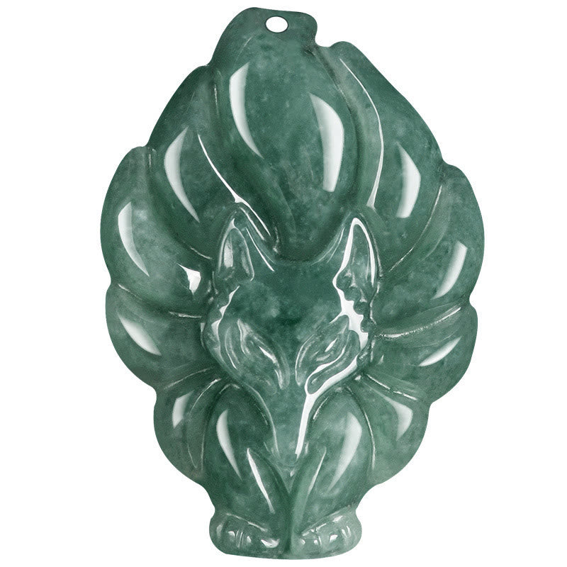 Buddha Stones Natural Green Jade Nine Tailed Fox Luck Necklace Pendant - image 10