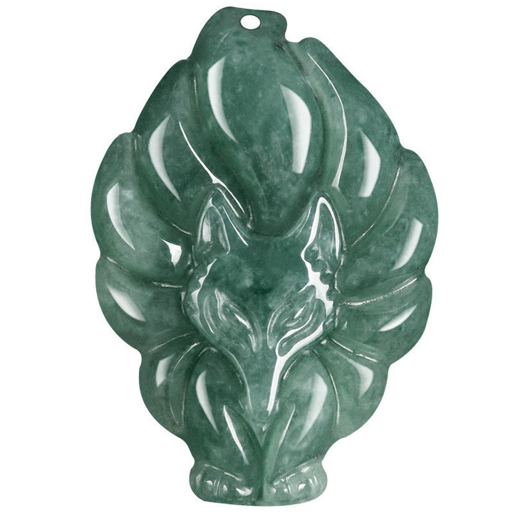 Buddha Stones Natural Green Jade Nine Tailed Fox Luck Necklace Pendant - image 10