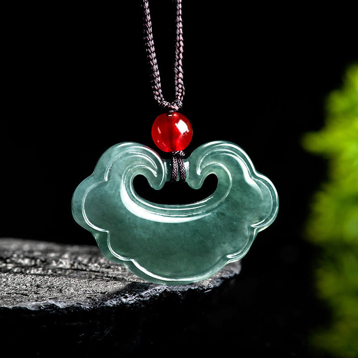Buddha Stones Natural Green Jade Chinese Lock Charm Luck Necklace Pendant - Jade(Prosperity♥Abundance) - image 0