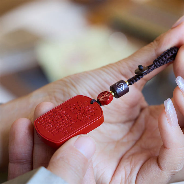 Buddha Stones Natural Cinnabar Heart Sutra Blessing Key Chain - image 9