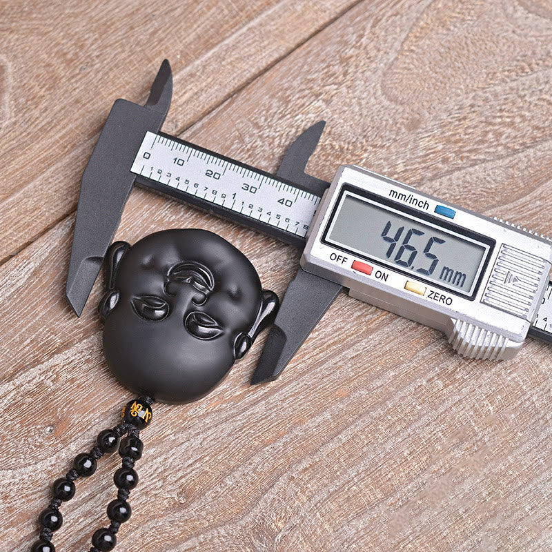 Buddha Stones Natural Black Obsidian Laughing Buddha Purification Necklace Pendant - image 6