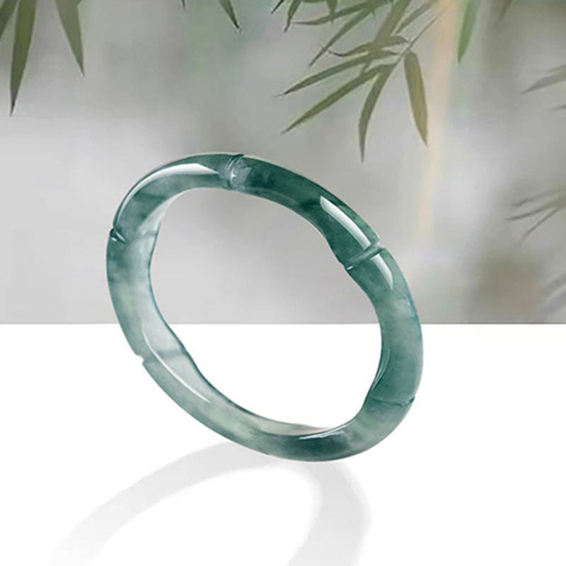 Buddha Stones Natural Jade Bamboo Prosperity Abundance Ring - image 1