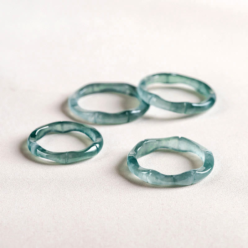 Buddha Stones Natural Jade Bamboo Prosperity Abundance Ring - image 13