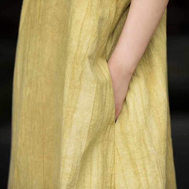 Buddha Stones Handmade Tie Dye Ramie Linen Midi Dress Wide Leg Pants With Pockets - image 11