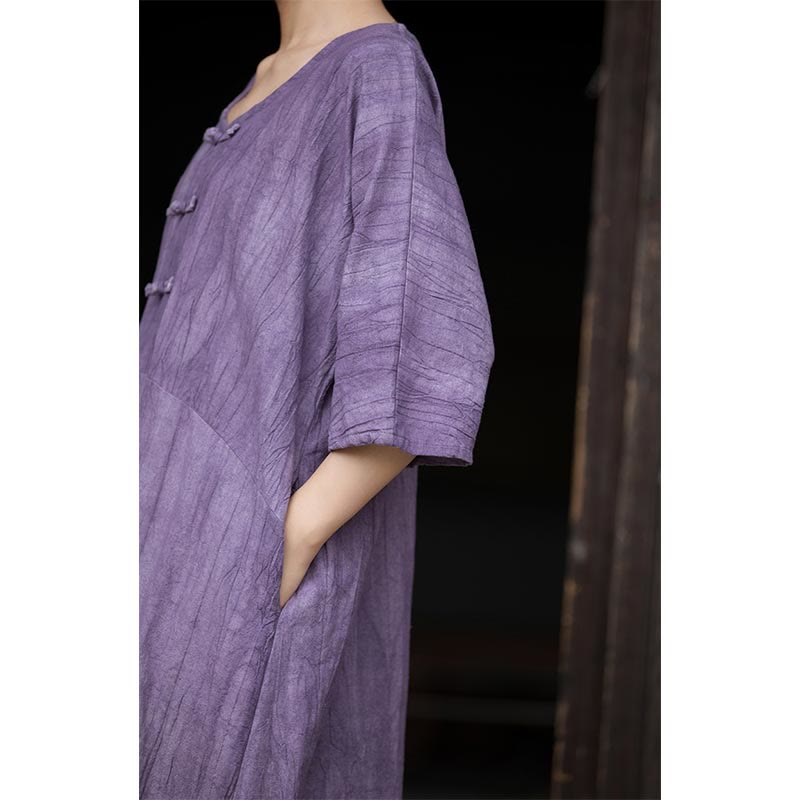 Buddha Stones Handmade Tie Dye Ramie Linen Frog-Button Midi Dress Wide Leg Pants With Pockets - image 12