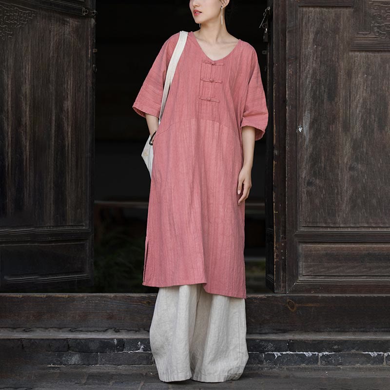 Buddha Stones Handmade Tie Dye Ramie Linen Frog-Button Midi Dress Wide Leg Pants With Pockets - image 14