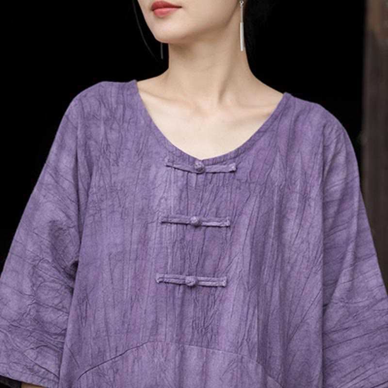 Buddha Stones Handmade Tie Dye Ramie Linen Frog-Button Midi Dress Wide Leg Pants With Pockets - image 10