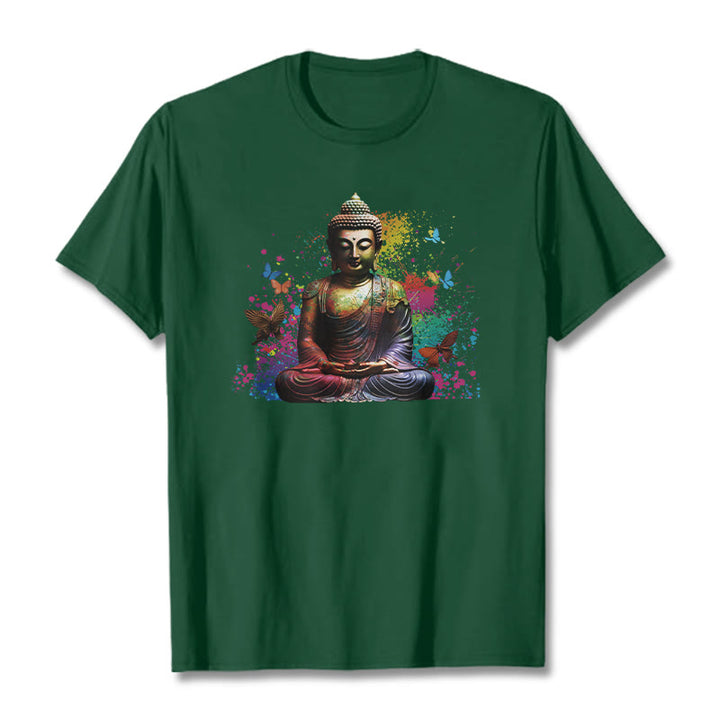 Buddha Stones Colorful Butterfly Flying Meditation Buddha Tee T-shirt - ForestGreen - 2XL - image 9