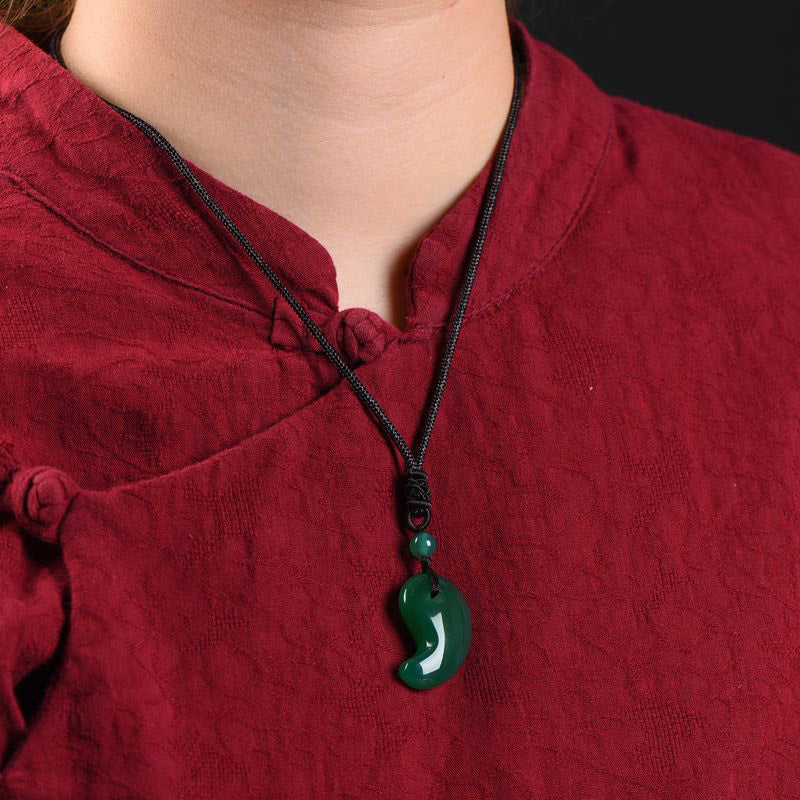 Buddha Stones Red Agate Green Agate Moon Pattern Confidence Calm Necklace - image 8