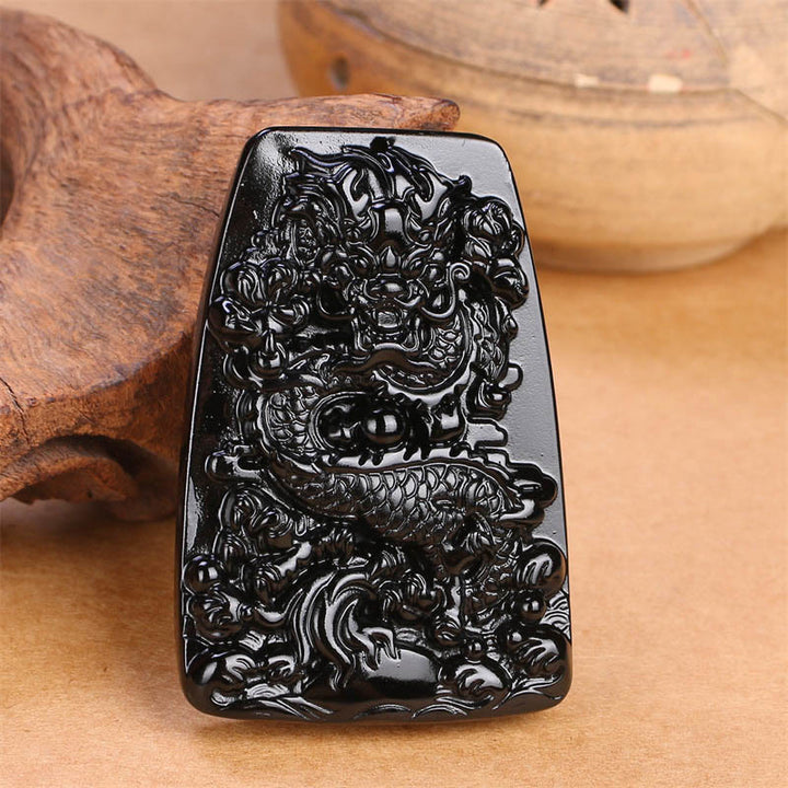 Buddha Stones Black Obsidian Dragon Carved Luck Protection Necklace Pendant - image 11