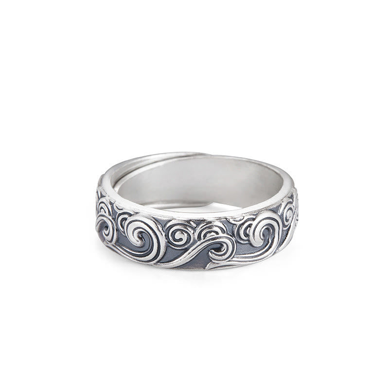 Buddha Stones 999 Sterling Silver Auspicious Clouds Engraved Blessing Adjustable Ring - Auspicious Clouds About 6.5g(Adjustable) - image 2