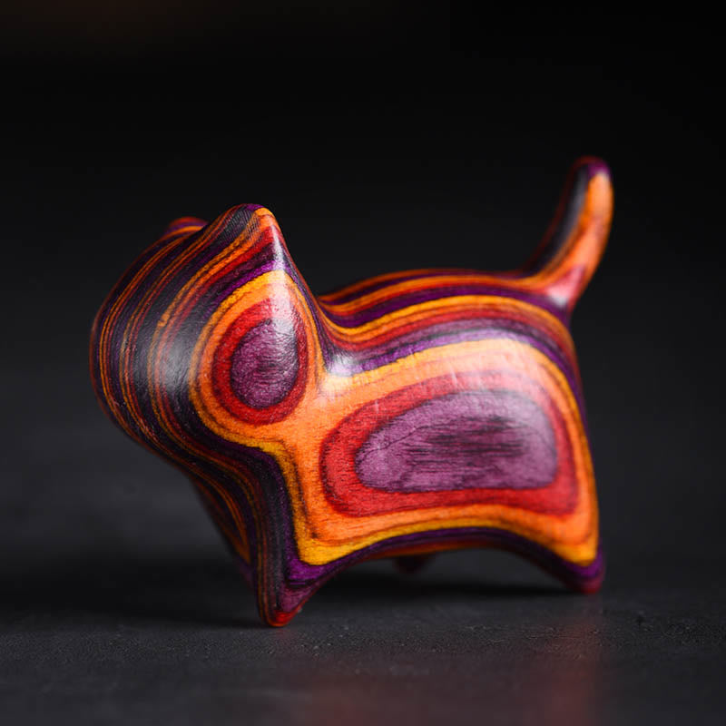 Buddha Stones Mini Cat Kitten Colorful Wooden Cute Pet Decoration - Orange Purple Cat 4.7*2.2*3.5cm - image 0