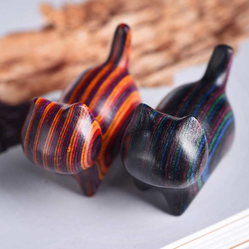 Buddha Stones Mini Cat Kitten Colorful Wooden Cute Pet Decoration - image 1