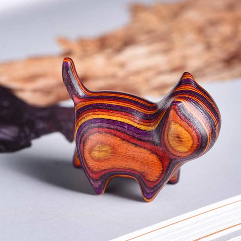 Buddha Stones Mini Cat Kitten Colorful Wooden Cute Pet Decoration - image 2