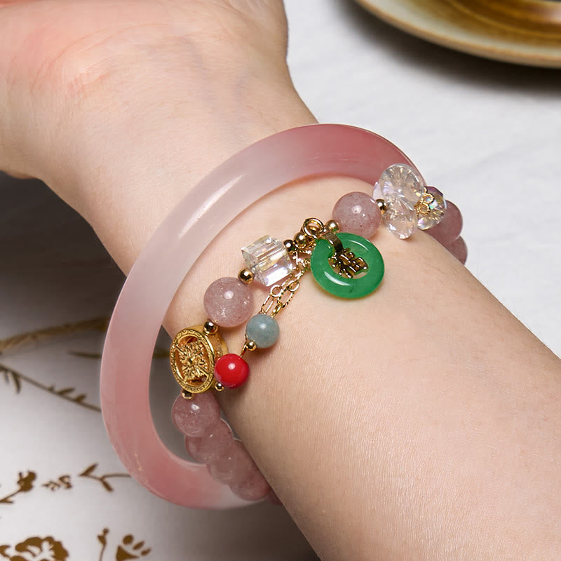 Buddha Stones Attracting Love and Protection Pink Bracelet Bangle Bundle - image 1