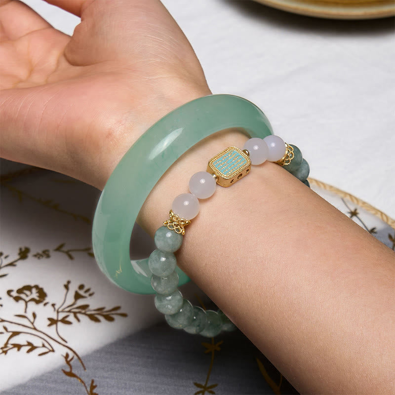 Buddha Stones Promote New Beginnings Mint Green Jade Bracelet Bangle Bundle - image 1