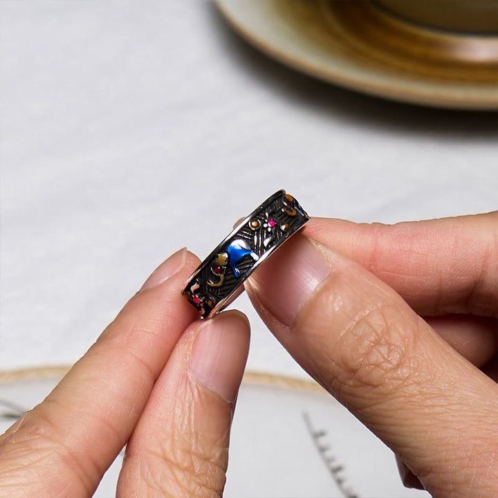 Buddha Stones Colorful Elephant Carved Strength Adjustable Ring - image 8