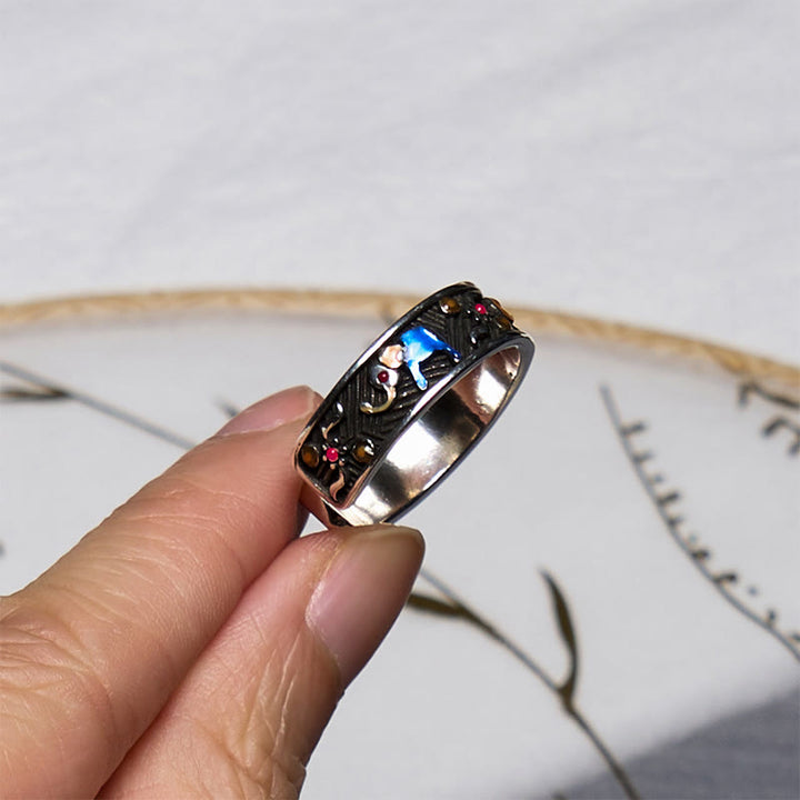 Buddha Stones Colorful Elephant Carved Strength Adjustable Ring - image 4