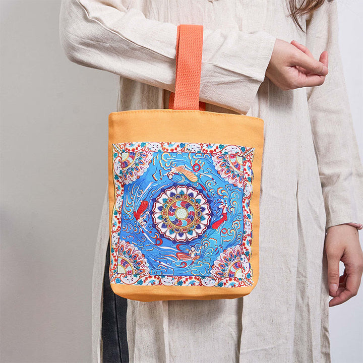 Buddha Stones Dunhuang Flying Apsaras Lotus Buddha Statues Canvas Handbag - image 5