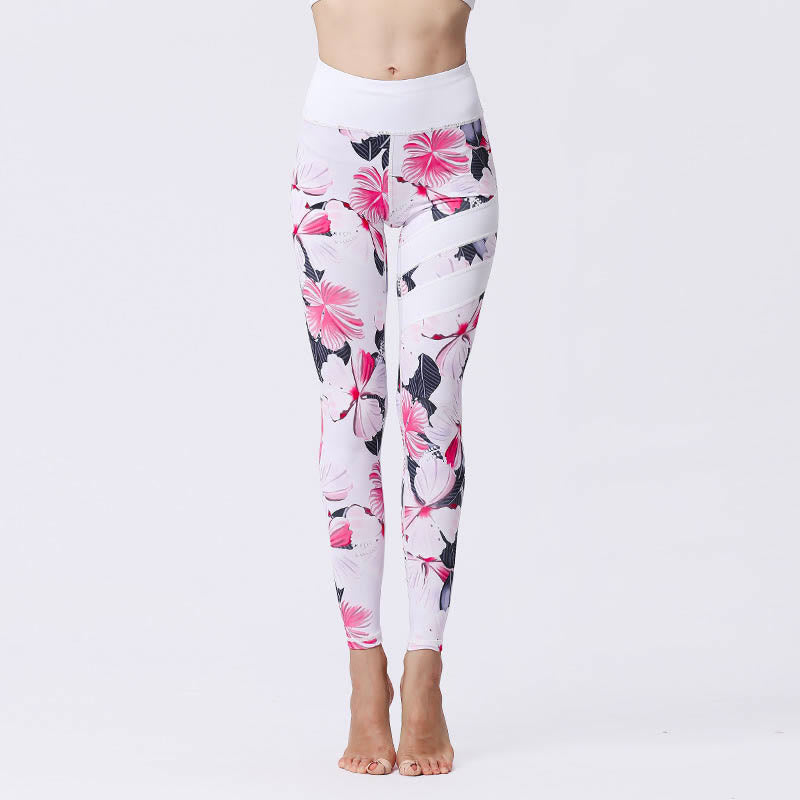 Buddha Stones Flower Petal Leaves Print Sports Exercise Fitness High Waist Leggings Women's Yoga Pants - LavenderBlush - US8-10，UK/AU12-14，EU40-42 (XL) - image 7