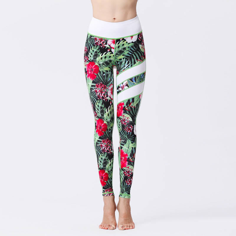 Buddha Stones Flower Petal Leaves Print Sports Exercise Fitness High Waist Leggings Women's Yoga Pants - PaleGreen - US8-10，UK/AU12-14，EU40-42 (XL) - image 11