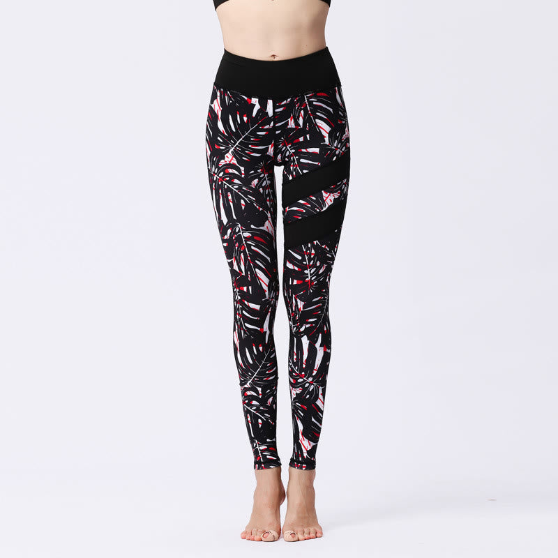 Buddha Stones Flower Petal Leaves Print Sports Exercise Fitness High Waist Leggings Women's Yoga Pants - Black - US8-10，UK/AU12-14，EU40-42 (XL) - image 26