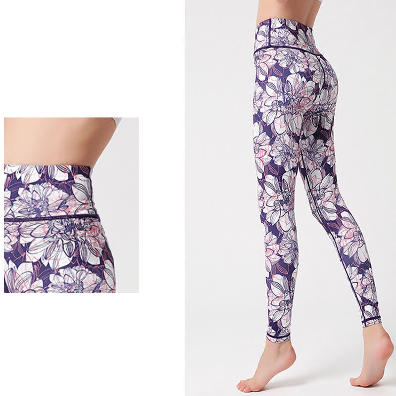 Buddha Stones Colorful Flower Petal Leaves Print Sports Exercise Fitness High Waist Leggings Women's Yoga Pants - image 6