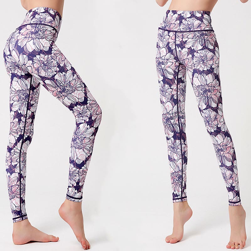 Buddha Stones Colorful Flower Petal Leaves Print Sports Exercise Fitness High Waist Leggings Women's Yoga Pants - image 5