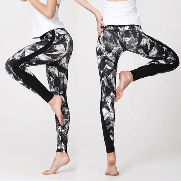 Buddha Stones White Black Ink Brush Lines Print Sports Fitness Mesh Leggings Women's Yoga Pants - image 6