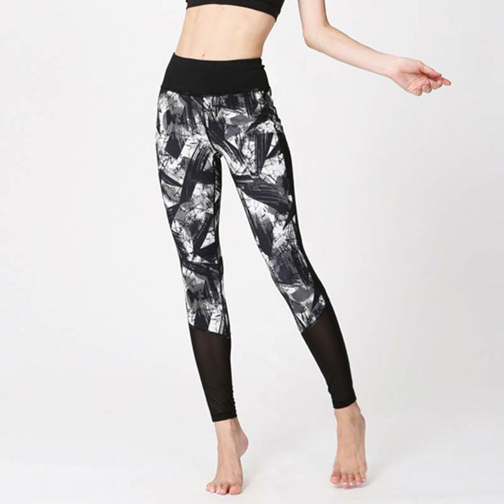 Buddha Stones White Black Ink Brush Lines Print Sports Fitness Mesh Leggings Women's Yoga Pants - image 2