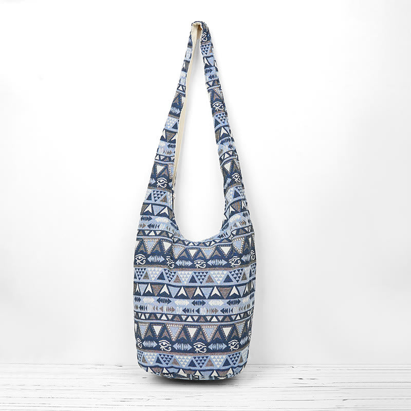 Buddha Stones Cotton Stripes Pattern Crossbody Bag Shoulder Bag - Blue Grey Pattern Stripes 36*19*34cm - image 0
