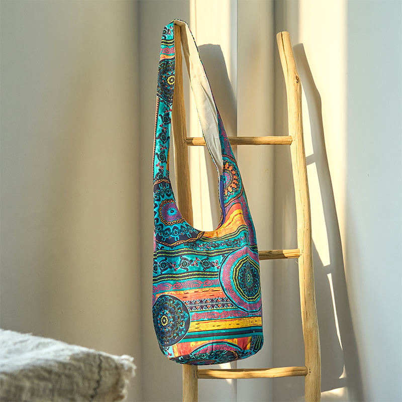 Buddha Stones Blue Flower Pattern Cotton Crossbody Bag Shoulder Bag - image 1