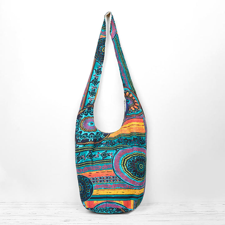 Buddha Stones Blue Flower Pattern Cotton Crossbody Bag Shoulder Bag - Blue Flower Pattern 36*19*34cm - image 0