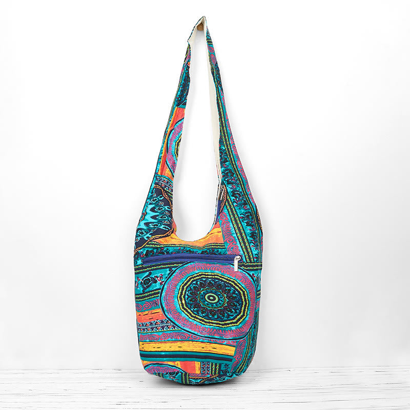 Buddha Stones Blue Flower Pattern Cotton Crossbody Bag Shoulder Bag - image 2