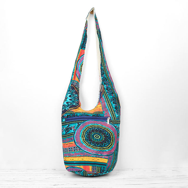 Buddha Stones Blue Flower Pattern Cotton Crossbody Bag Shoulder Bag - image 2