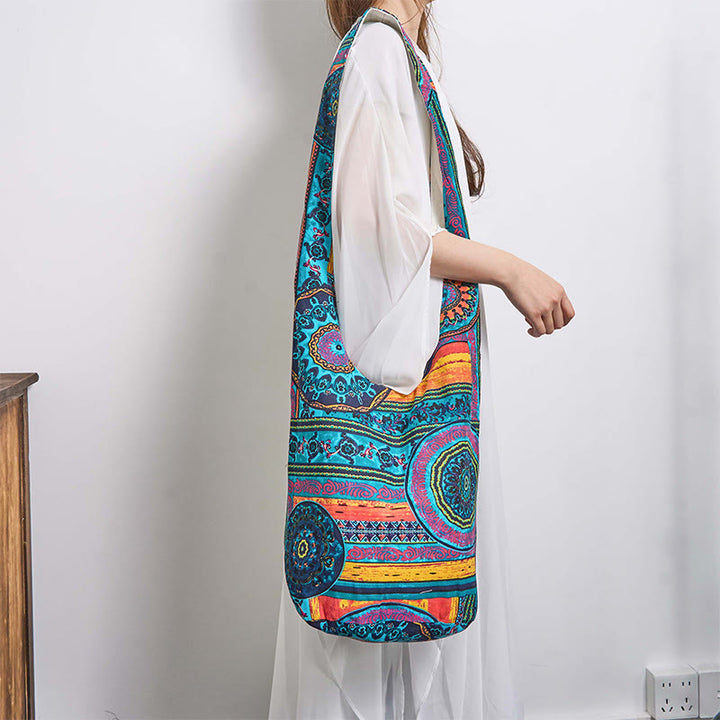 Buddha Stones Blue Flower Pattern Cotton Crossbody Bag Shoulder Bag - image 3