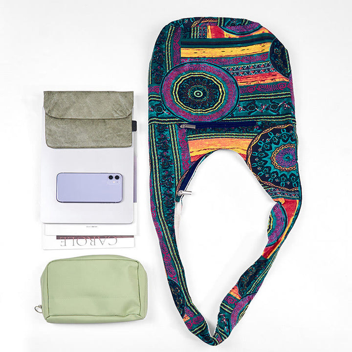 Buddha Stones Blue Flower Pattern Cotton Crossbody Bag Shoulder Bag - image 4