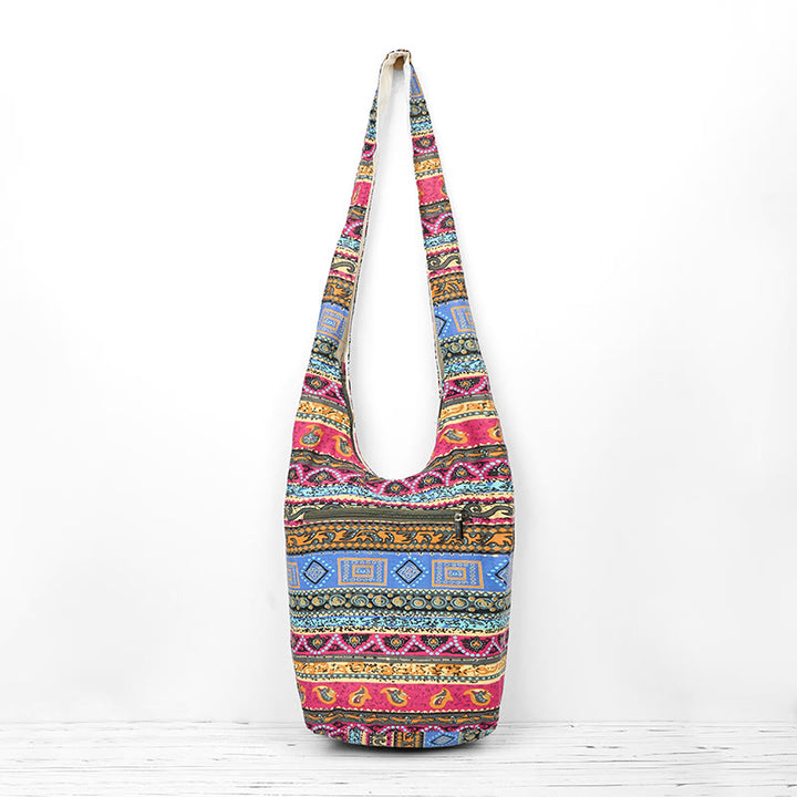 Buddha Stones Colored Stripes Cotton Crossbody Bag Shoulder Bag - image 2