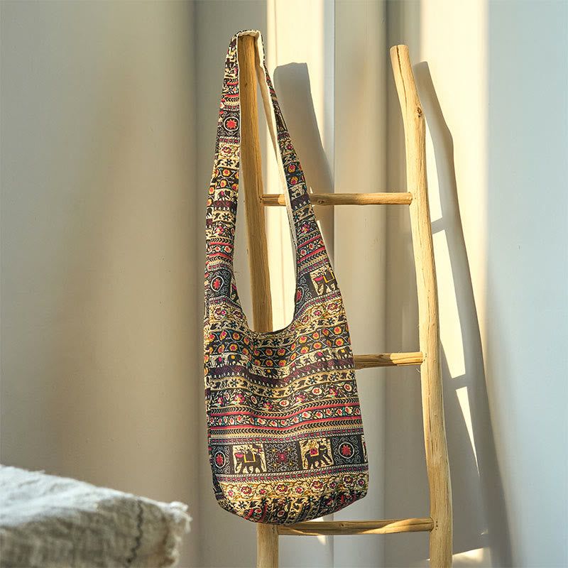 Buddha Stones Cotton Elephant Stripes Crossbody Bag Shoulder Bag - image 1