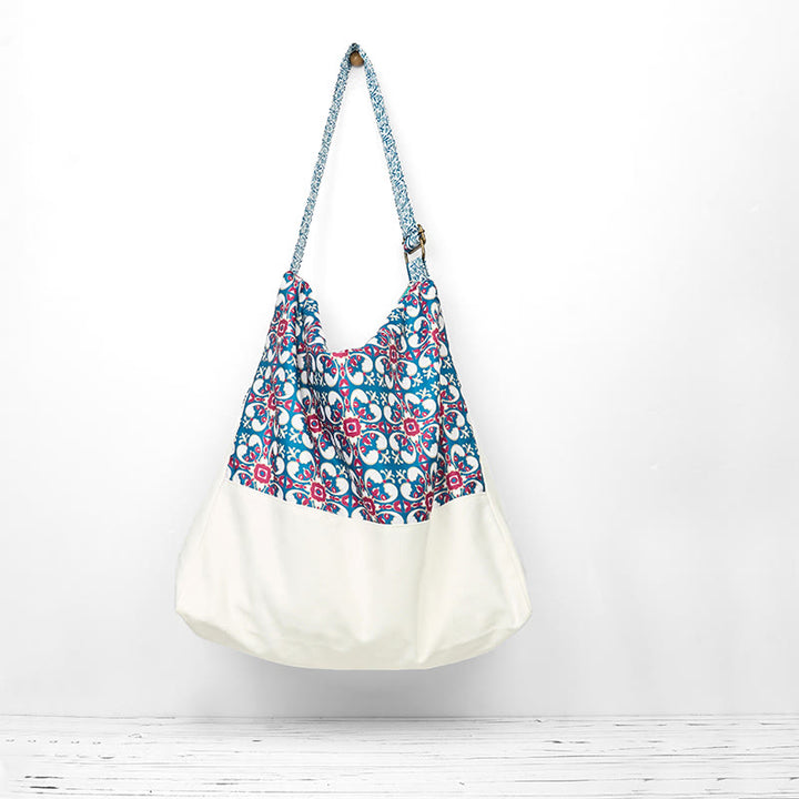 Buddha Stones Cotton Crossbody Bag Shoulder Bag - White Blue 43*12*43cm - image 0