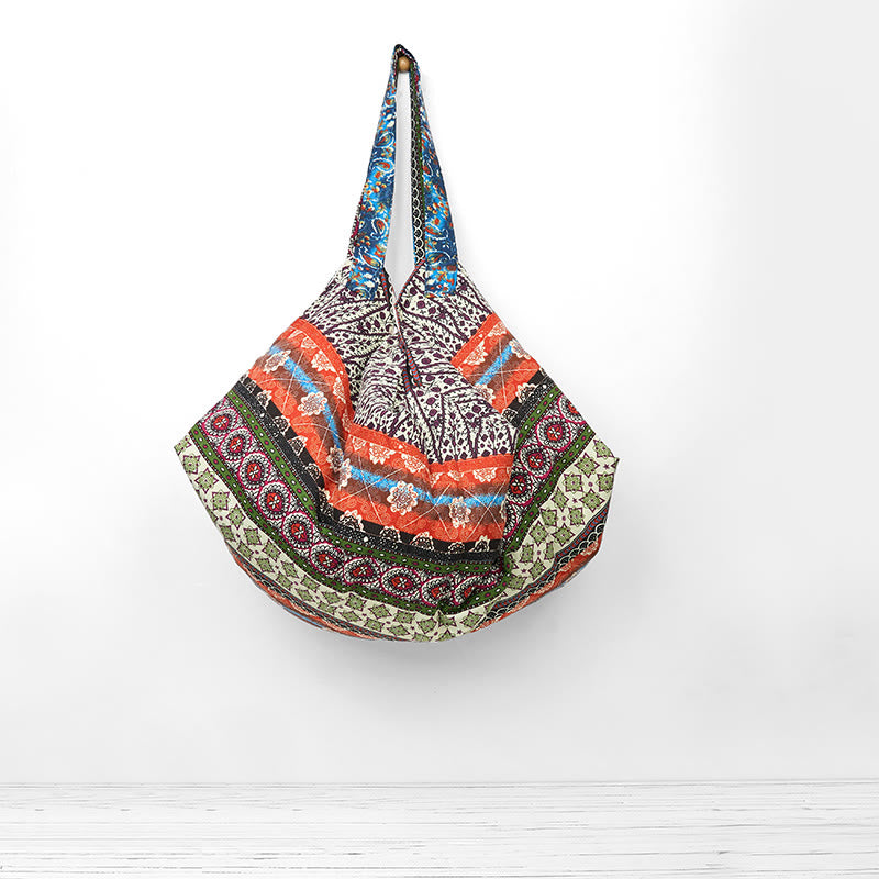 Buddha Stones Colored Stripes Pattern Cotton Shoulder Bag - image 0