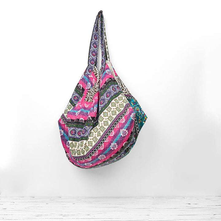 Buddha Stones Colored Stripes Pattern Cotton Shoulder Bag - image 13