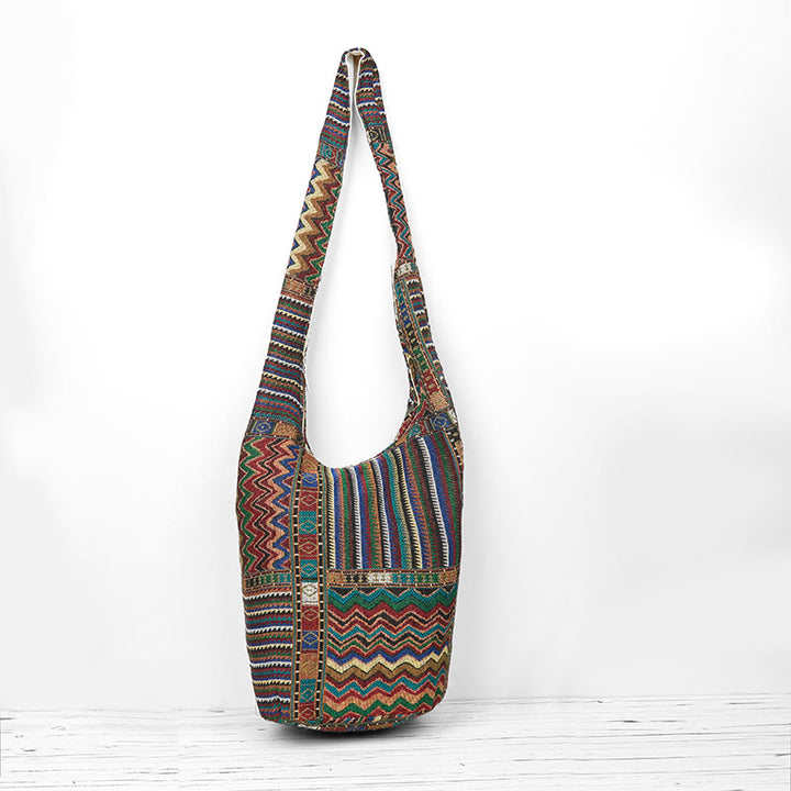 Buddha Stones Green Brown Waves Pattern Cotton Crossbody Bag Shoulder Bag - image 1