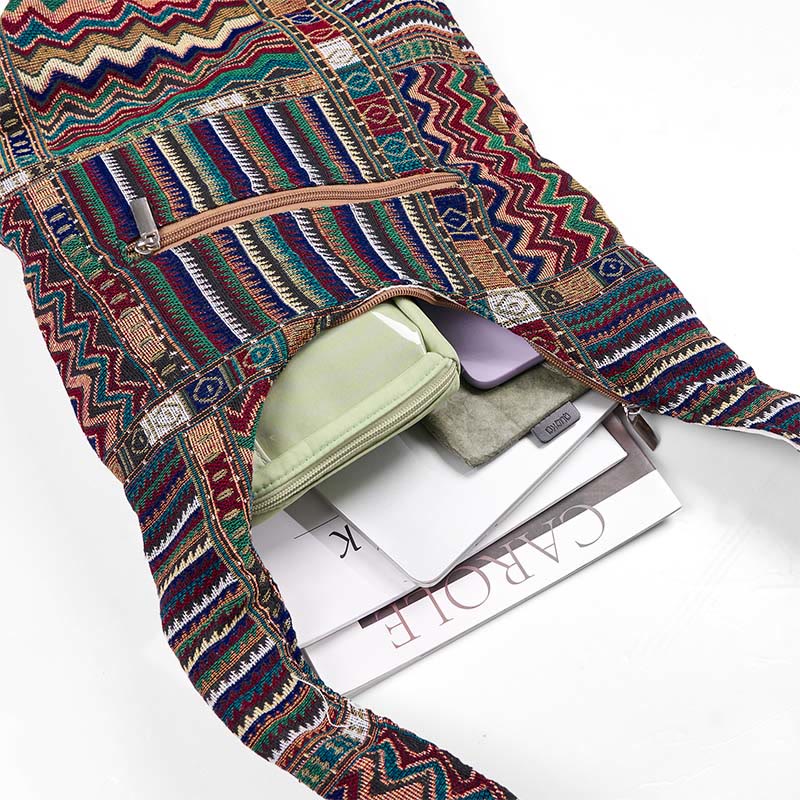 Buddha Stones Green Brown Waves Pattern Cotton Crossbody Bag Shoulder Bag - image 5