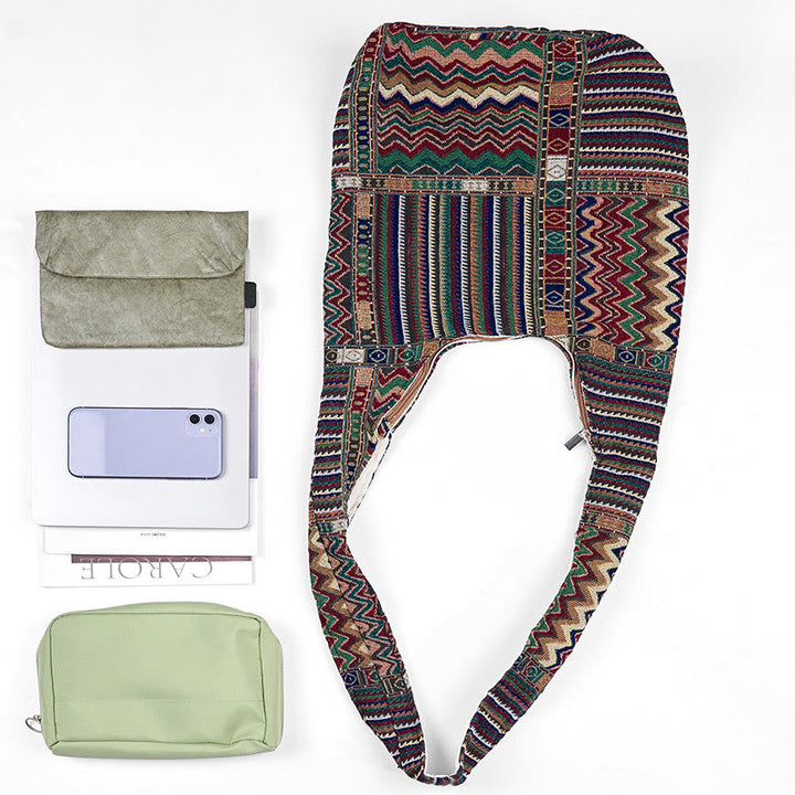 Buddha Stones Green Brown Waves Pattern Cotton Crossbody Bag Shoulder Bag - image 4