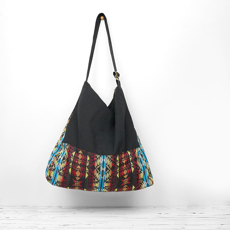 Buddha Stones Black Red Blue Stripes Pattern Cotton Crossbody Bag Shoulder Bag - image 0