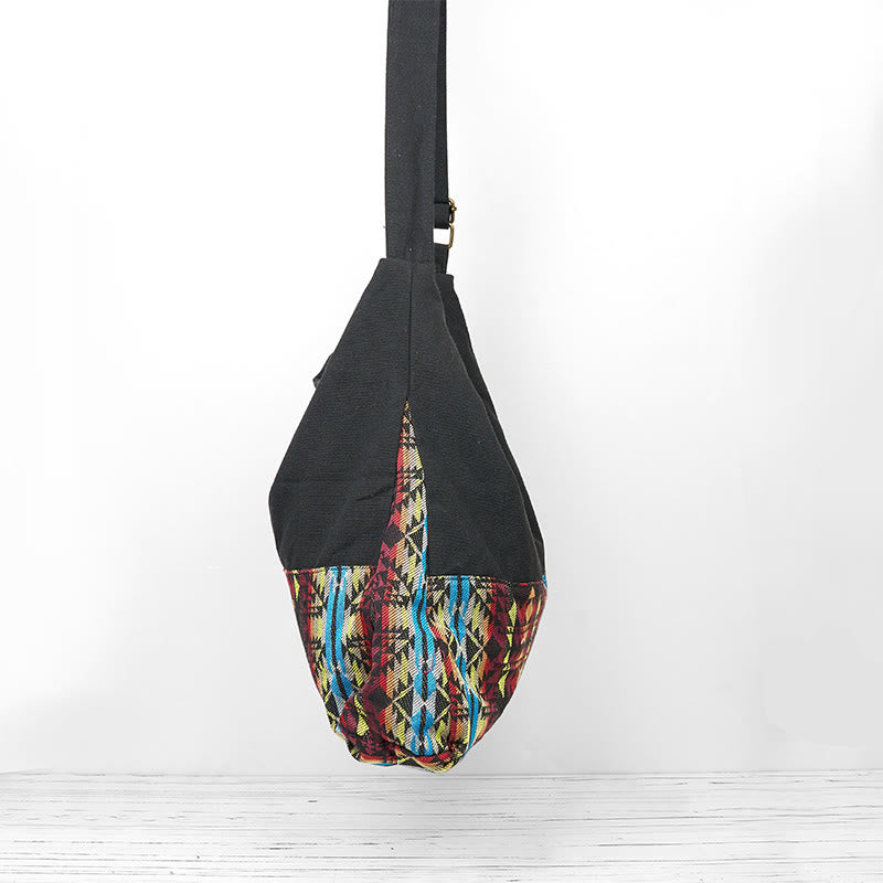 Buddha Stones Black Red Blue Stripes Pattern Cotton Crossbody Bag Shoulder Bag - image 2